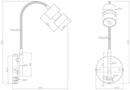 Wandlamp Natasja LED 3094ZW Zwart - Draaibaar en kantelbaar, inclusief GU10 lichtbron, gemaakt van kunststof en metaal - Steinhauer