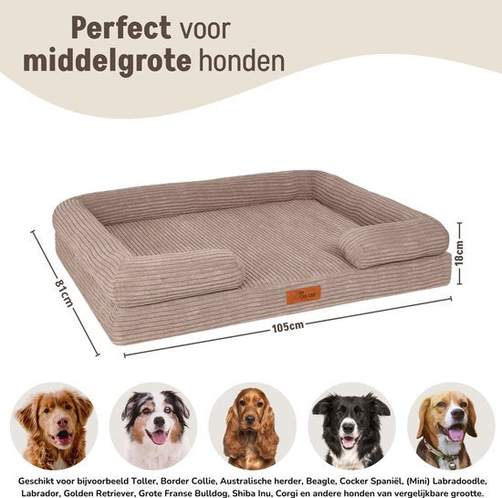 By Cee Cee Orthopedische Hondenmand – Orthopedisch Hondenkussen – Hondenbed – Ribstof - Voor Middelgrote Honden - Mokka Taupe - 108x81cm - Emma