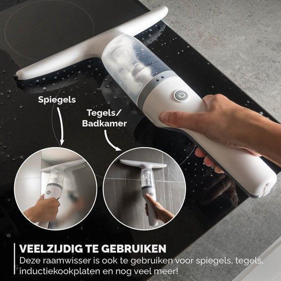 BREND BR-2218 Elektrische Raamwisser en Sprayfles – Ramenwasser met Zuigsysteem voorkomt Lekken - Met Extra Schoonmaakdoek - USB-C-oplaadkabel - Wit