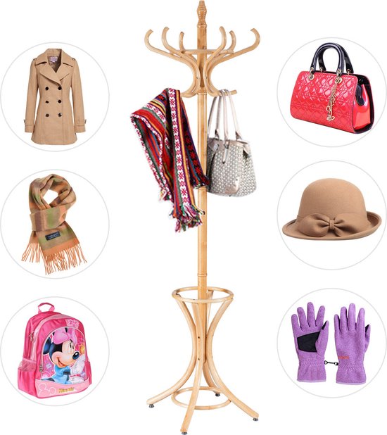 Coast Garderobe Stand Kleding Rack Jacket Stands met Parapluhouder 12 Kledinghaak Natuur
