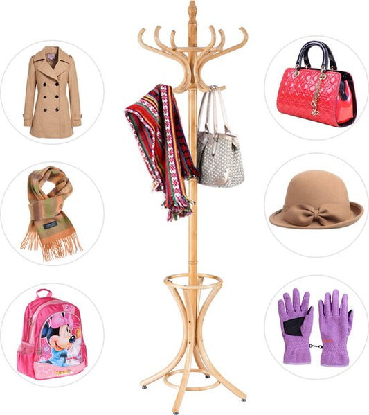 Coast Garderobe Stand Kleding Rack Jacket Stands met Parapluhouder 12 Kledinghaak Natuur