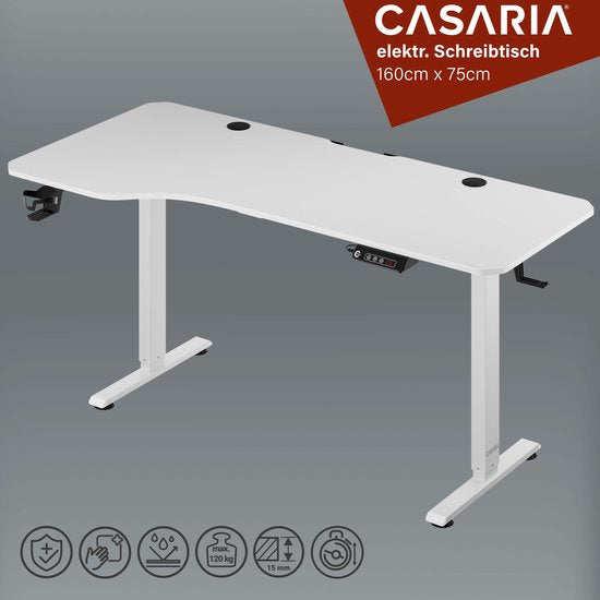Casaria Zit Sta Bureau – Hoogte Verstelbaar Elektrisch - 160x75cm Wit