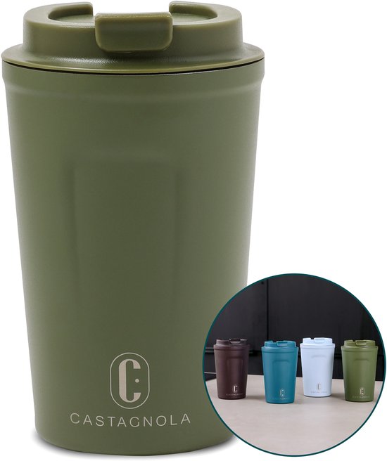 Castagnola Thermosbeker - Koffiebeker To Go - Reismok voor Koffie en Thee - Theebeker - 380 ML - RVS - Groen