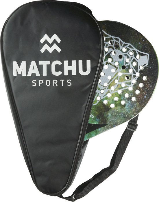 Matchu Sports - Padel Racket - Bear - Padel - Padelrackets - Rond - Carbon - Groen - Inclusief padel tas - padeltas