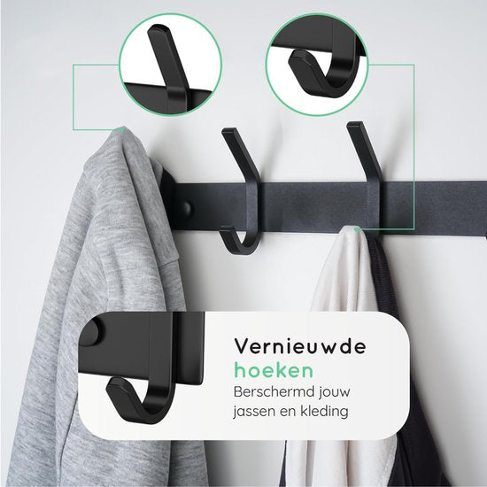 Volcan Wandkapstok - 28 Haken - Muur Kapstok Hangend met 3M Tape - Industrieel - Zwart RVS