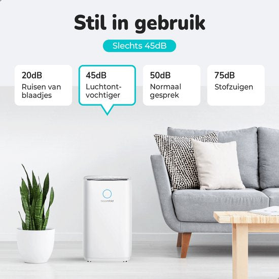 Bloomfold Luchtontvochtiger - 25L per Dag - Incl. Was-droog Functie - Geschikt voor Woonkamer, Slaapkamer, Kelder & Badkamer - Dehumidifier - Wit