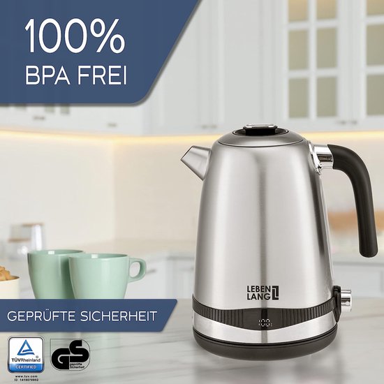 Lebenlang LBE2662 Waterkoker - 1.7L - RVS - BPA vrij - 2200W - RVS