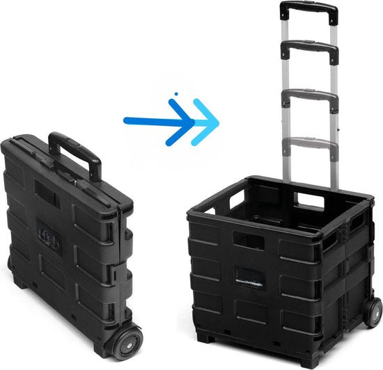 Ceruzo Boodschappentrolley met Vouwkrat - 50 Liter met 2 Wielen- Inklapbaar- Boodschappenkrat-Zwart-