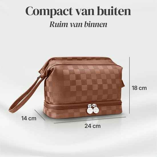 SC Travel Essentials - Toilettas en Make-up Organizer - Waterdicht en Compact - Geschikt voor Reis en Dagelijks Gebruik - Unisex - Brown