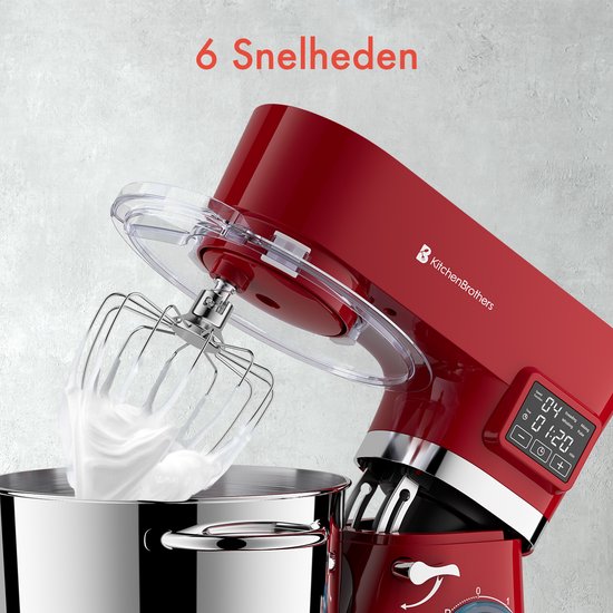KitchenBrothers Keukenrobot - Display en Timer - Keukenrobot - 6,2L - Keukenmixer - 1400W - Rood