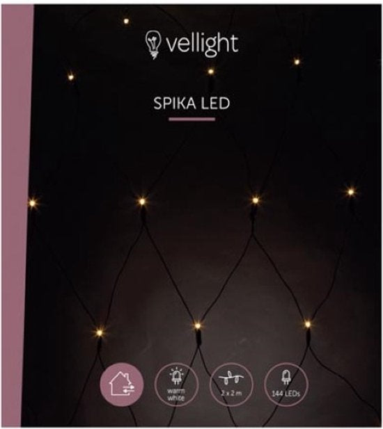 Vellight SPIKA lichtnet 2x2 m, warmwit, energiezuinig & geschikt voor binnen en buiten, ideaal voor feesten, decoratie en kerst