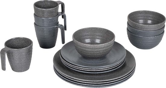 Bo-Camp - Servies - Stone - 16 Stuks - Grijs