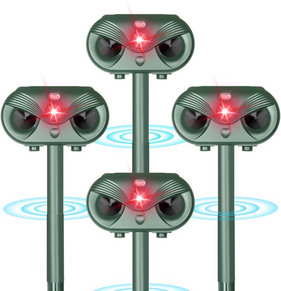 Kattenverjager - 4 Stuks - Ultrasone Muizenverjager - op Zonne Energie - Tegen Ongedierte - Groen - van Faas