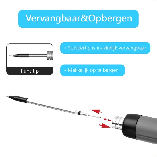 Tech Essentials Draadloze Soldeerbout - 8W - USB-C - Met Tin - Kit - Fijnsoldeerwerk - Pen - Accu - Soldeerset - Solder - Grijs