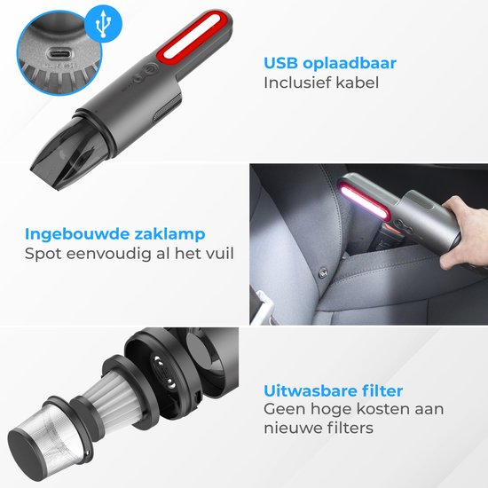 Nuvance - Auto Stofzuiger - 6000Pa - Kruimeldief Snoerloos - Usb Oplaadbaar - Handstofzuiger - Autostofzuiger - Kruimelzuiger - Kruimeldieven