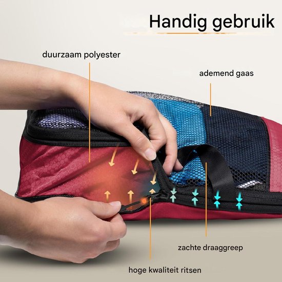 Packing Cubes met compressie voor koffer en rugzak incl. pakzak, Sunset Blaze - Rood