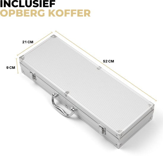 Ozocozy - BBQ accessoires - 10-delig - Barbecue gereedschap - BBQ handschoen - Aluminium koffer - Cadeau voor man
