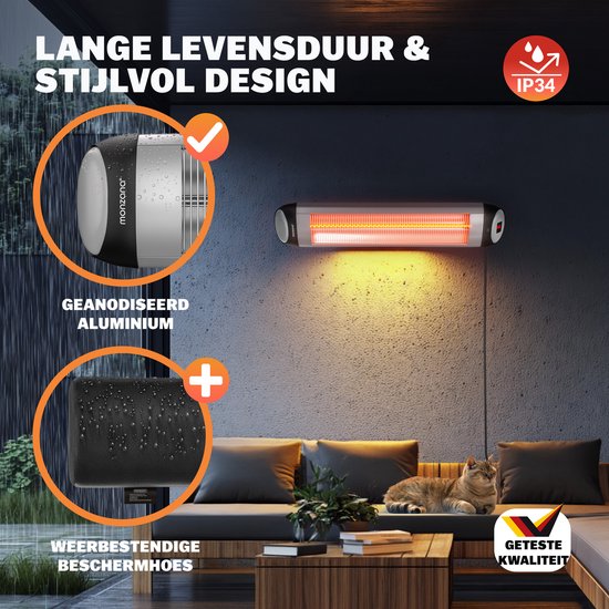 Monzana Infraroodstraler 2500W - 3 Verwarmingsniveaus - Zilver