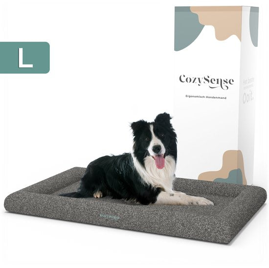 CozySense® Orthopedische Hondenmand - 90 x 54 cm - Maat L - Bouclé Stof - Waterdicht Hondenbed met Wasbare Hoes - Geschikt Als Benchkussen - Grijs
