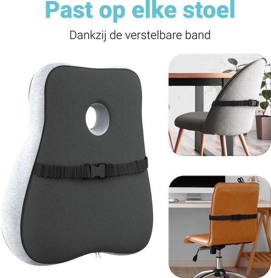 CozySense® Rugsteun - Verstelbaar Rugkussen Onderrug - Lendekussen voor Auto, Bureaustoel, Bed & Bank - Ergonomisch - Met Coolgel - Wasbare Hoes