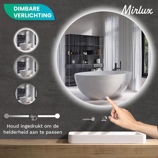 Mirlux Badkamerspiegel met LED Verlichting & Verwarming – Wandspiegel Rond – Anti Condens Douchespiegel - 60CM