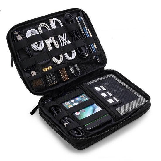 Sunflake Elektronica & Kabel Organizer - 3 Lagen - Kabel Reistas - Waterafstotend - Voor 9.7" iPad - Harddiscs - Opladers - Donkergrijs