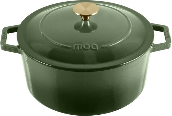 MOA Gietijzeren Braadpan - 5,7L - Voor Alle Warmtebronnen incl. Inductie - Met Deksel - Ø 26cm - Anti-Aanbaklaag - Groen