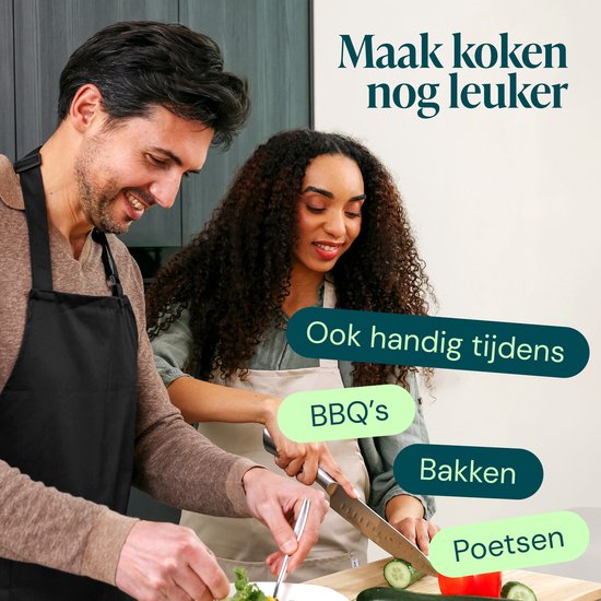 Castagnola keukenschort - Water- en vuilafstotend - Professioneel Kookschort - Schort voor Dames en Heren - Horeca Sloof - Unisex - Verstelbare Gesp - Extra Grote Vakken - Zwart