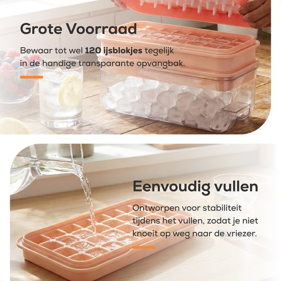 KitchenLove IJsblokjesmaker - IJsblokjesvorm met Deksel & IJsschep - 64 IJsblokjes