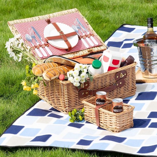 DETEX Picknickkleed 200x200cm XXL Waterdicht Geïsoleerd Opvouwbaar Blauwe ruiten