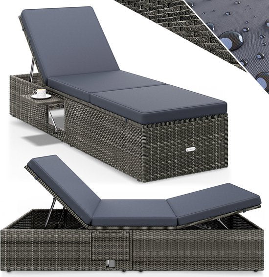 Casaria Ligbed - Verstelbaar Klaptafel Polyrattan 200x85 - Antraciet