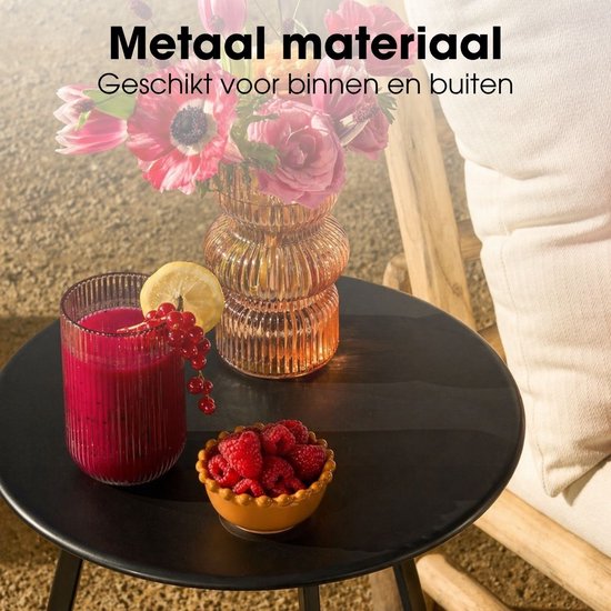 Mica Decorations Seatle Bijzettafel Rond voor Buiten - Koffietafel - Salontafel Buiten - Ook als Plantentafeltje of Plantenstandaard - Metaal - 58 x 46 cm - Zwart