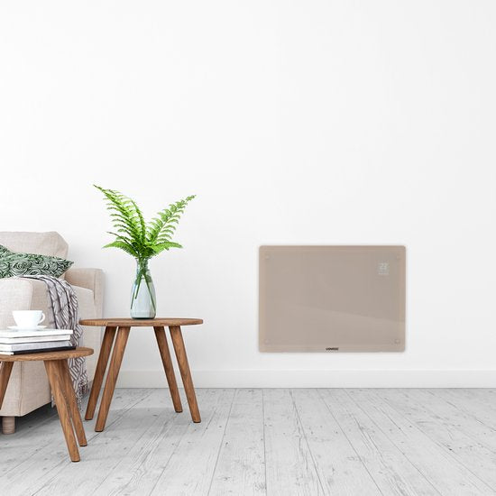 VONROC Luxe elektrische kachel - Convectorkachel met glazen paneel – 750W/1500W - Verwarmt ruimtes tot 18m2 - Bediening zowel met app (via Wifi) als handmatig – Instelbare thermostaat en timer - Beige