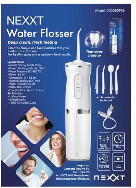 Nexxt Waterflosser – Diep Reiniging Tussen Tanden – Voor Gezond Tandvlees & Frisse Adem
