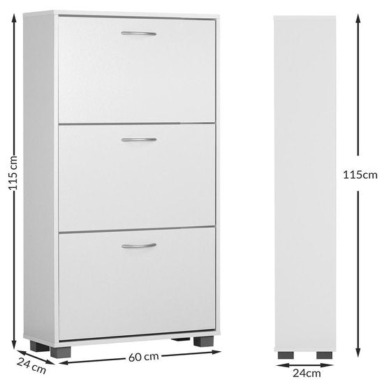 Casaria Schoenenkast 3 Kleppen – 115x60x24cm – 18 Paar Schoenen Wit