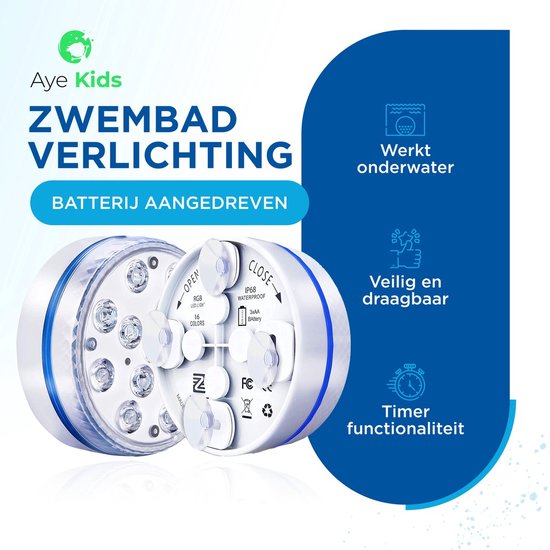 AyeKids Zwembad Verlichting – Onderwater Lamp – Jacuzzi – LED – Waterproof – Afstandsbediening – 16 kleuren