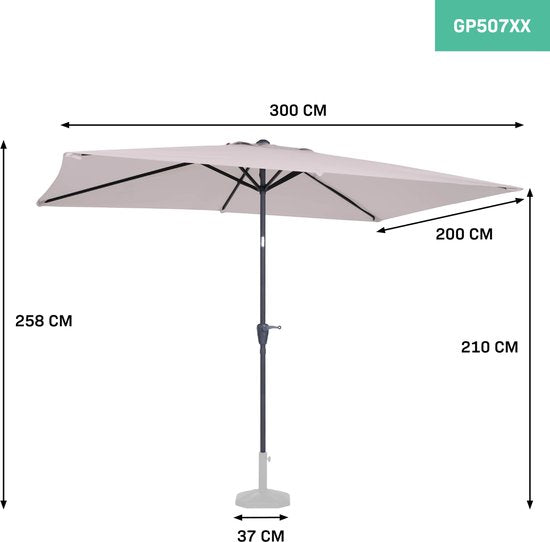 VONROC Stokparasol – Kantelbaar & UV-werend – 200 x 300 x 245 cm – Incl. Hoes – Beige