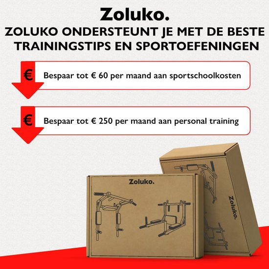 Zoluko Dip & Pull Up Bar – Professioneel Wandmodel – 200kg Draagkracht – 2-in-1 Dip Station – Incl. E-book – Zwart/Rood