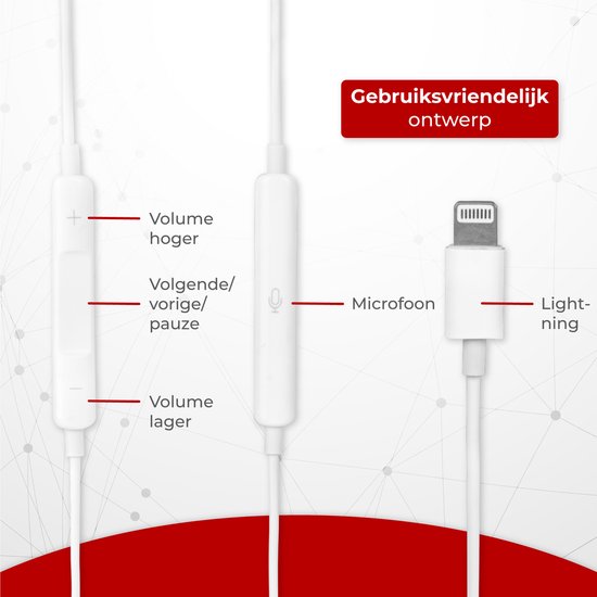 Nuvance - Oortelefoon met kabel en microfoon - Geschikt voor Apple Lightning - In-ear oordopjes - Hoofdtelefoon - Wit
