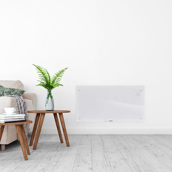VONROC Luxe elektrische kachel - Convectorkachel - glazen paneel – 1250W/2500W - Verwarmt ruimtes tot 30m2 - Bediening app (via Wifi) als handmatig – Wit