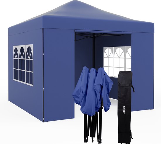 Niceey Partytent - EasyUp - Opvouwbaar - Waterdicht - Met Draagtas met wielen - 300 x 300 cm - Donkerblauw