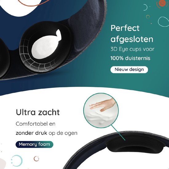 Numsy Slaapmasker Vrouwen en Mannen - Oogmasker Slaap - 100% Verduisterend - Donkergrijs