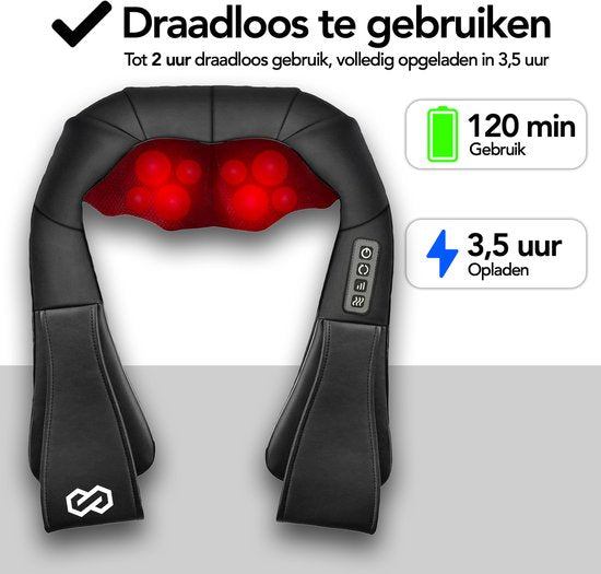 Infinity Goods Draadloos Shiatsu Massagekussen - Elektrisch - Warmtefunctie - 8 Massagekoppen