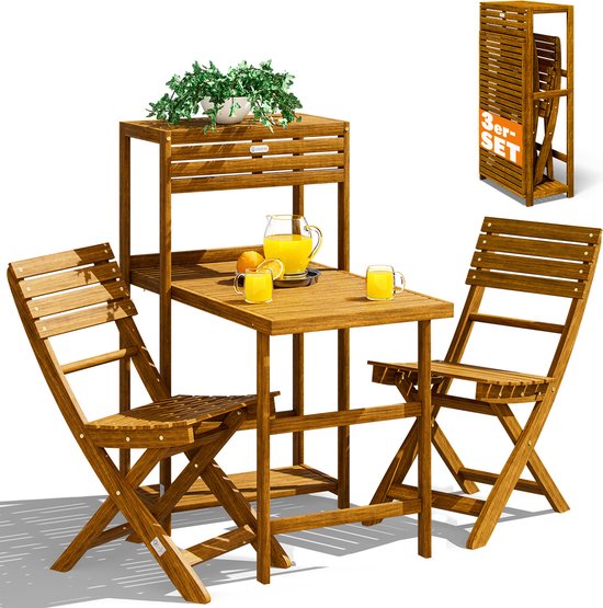 Casaria Tuinset - 2 Stoelen 1 Tafel Inklapbaar Weerbestendig - Acacia