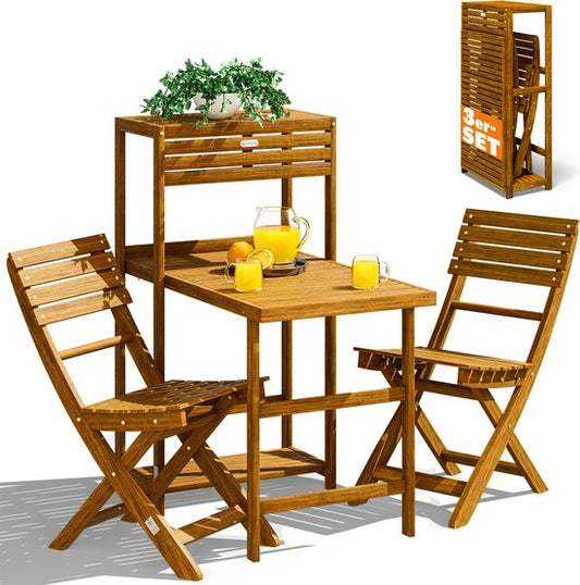 Casaria Tuinset - 2 Stoelen 1 Tafel Inklapbaar Weerbestendig - Acacia