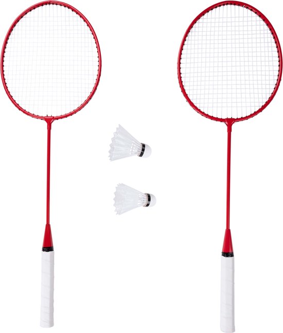 Donnay Badmintonset - 2 Personen - Badmintonrackets - Shuttles - Badminton Net - Incl. Reiskoffer - Zwart/Rood