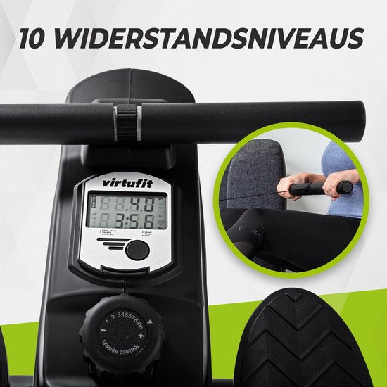 VirtuFit Row 450 Roeitrainer - Roeimachine - Silent Magnetic Weerstandssysteem - Roeiapparaat - 10 Weerstanden - Inklapbaar - Roeitrainers - Incl. Transportwielen