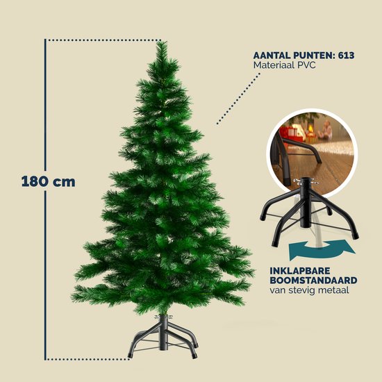 Casaria Kunstkerstboom - Metalen Voet 180cm 613 Punten - Inclusief Standaard - Groen