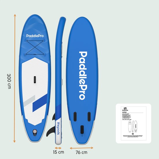 LifeGoods SUP Board Allround Compact - 100 KG Draagkracht - Opblaasbaar - Compleet SUP pakket - Blauw