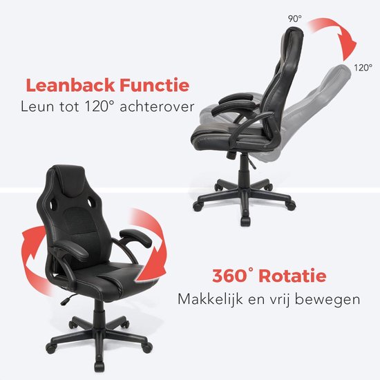 LifeGoods Gamestoel - Verstelbaar - Gaming stoel - Kunstleer - Zwart
